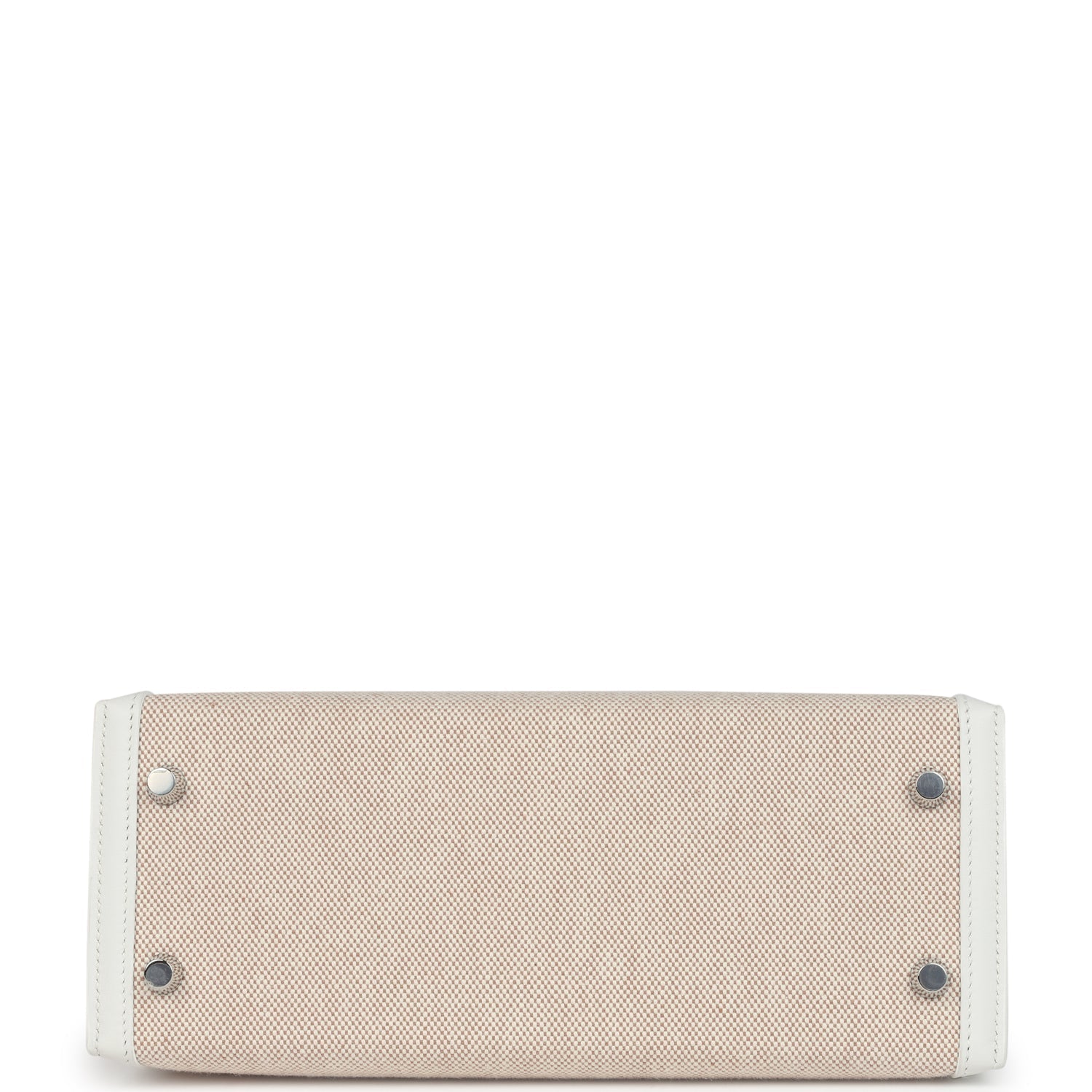 Hermes Kelly Sellier 25 New White Swift and Ecru-Beige Toile H Canvas Palladium Hardware