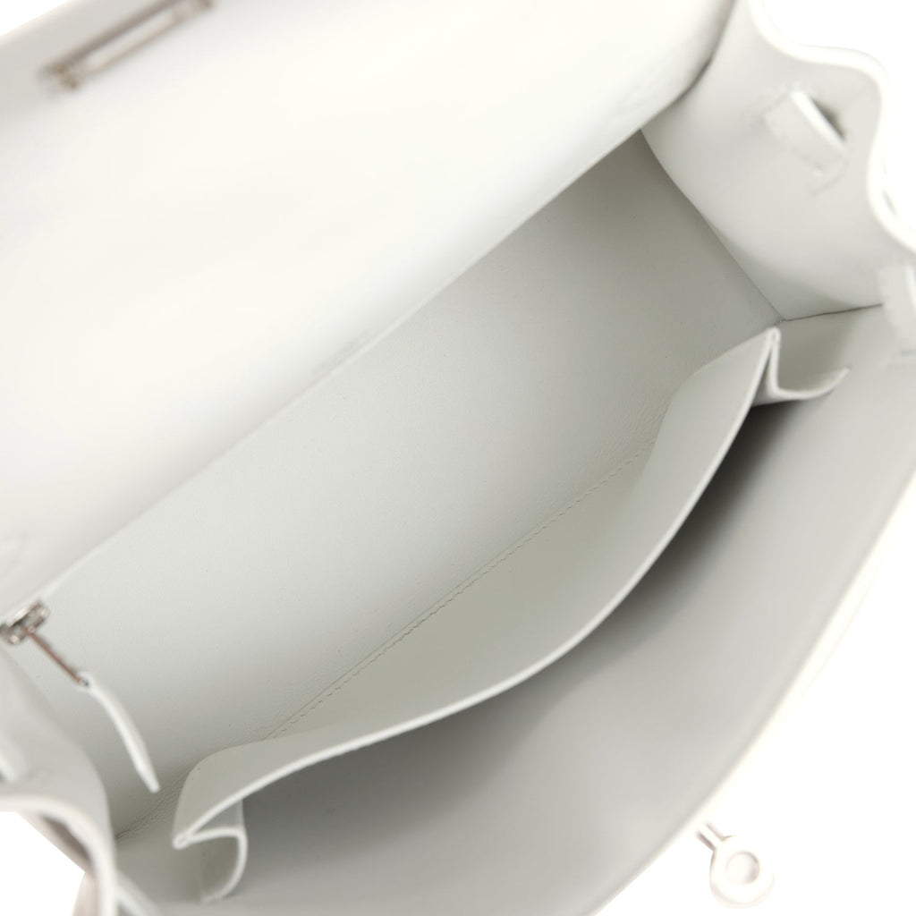 Hermes Kelly Sellier 25 New White Swift and Ecru-Beige Toile H Canvas Palladium Hardware