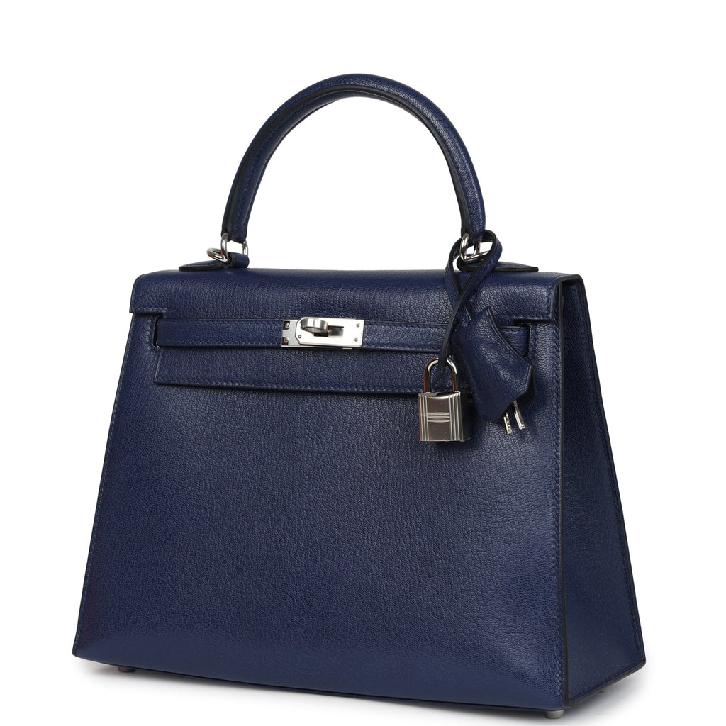 Hermes Kelly Sellier 25 Bleu Saphir Chevre Chamkila Palladium Hardware