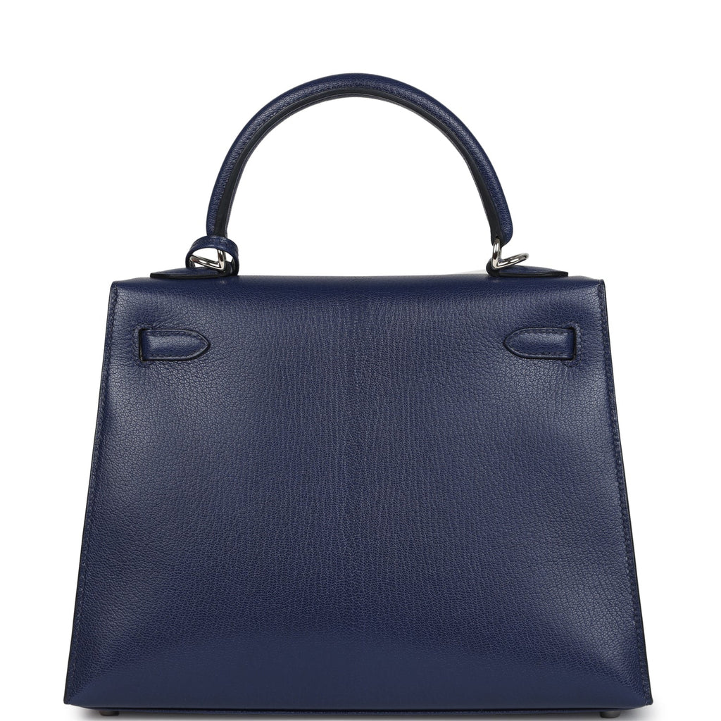 Hermes Kelly Sellier 25 Bleu Saphir Chevre Chamkila Palladium Hardware