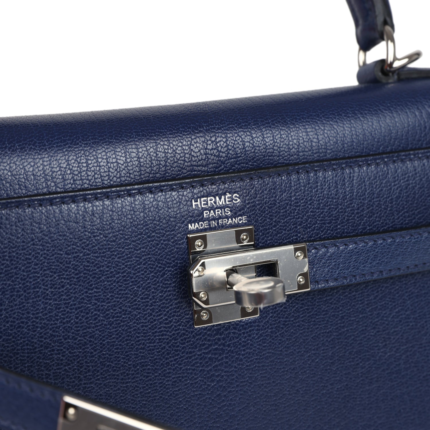 Hermes Kelly Sellier 25 Bleu Saphir Chevre Chamkila Palladium Hardware