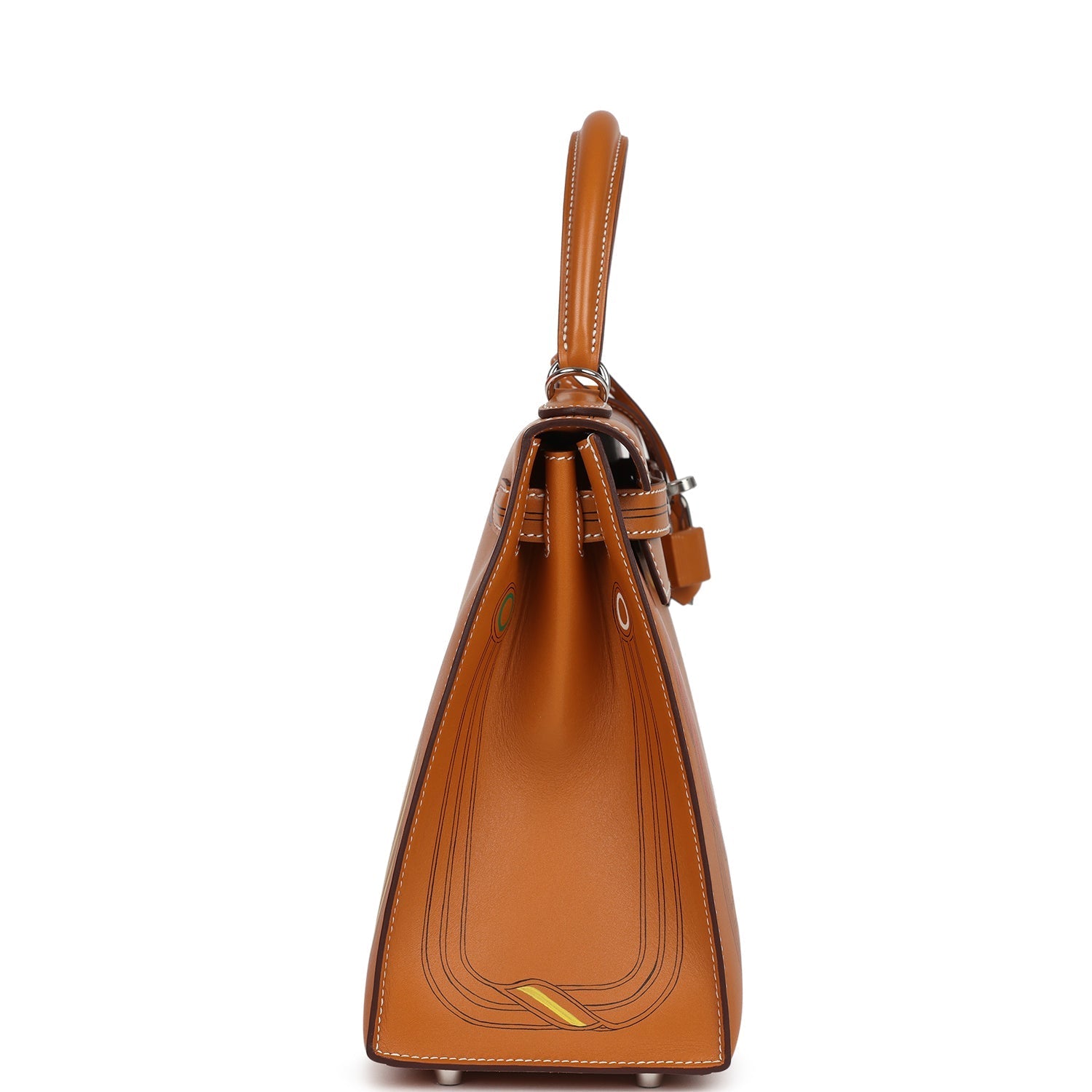 Hermes Kelly Sellier 28 "Painted Quadrige" Naturel Sable Butler Palladium Hardware