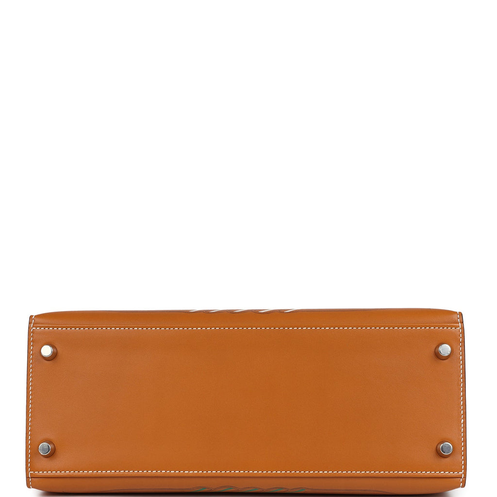 Hermes Kelly Sellier 28 "Painted Quadrige" Naturel Sable Butler Palladium Hardware