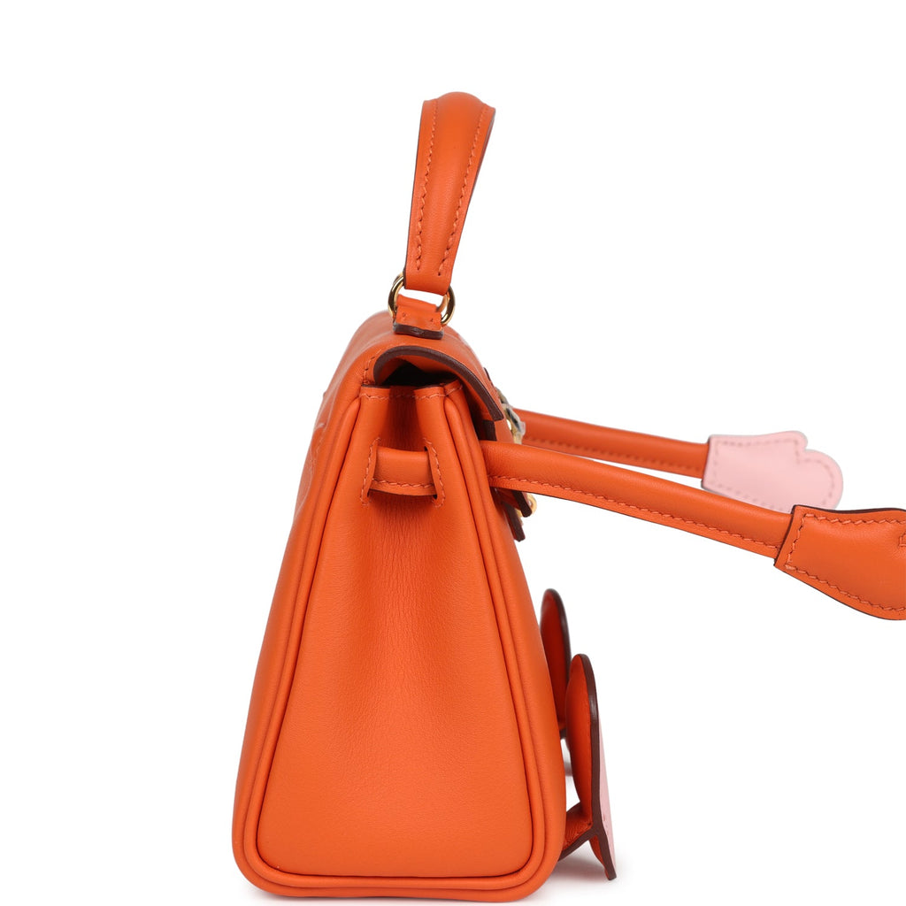 Hermes "Quelle Idolle" Kelly Doll Orange and Rose Sakura Swift Gold Hardware