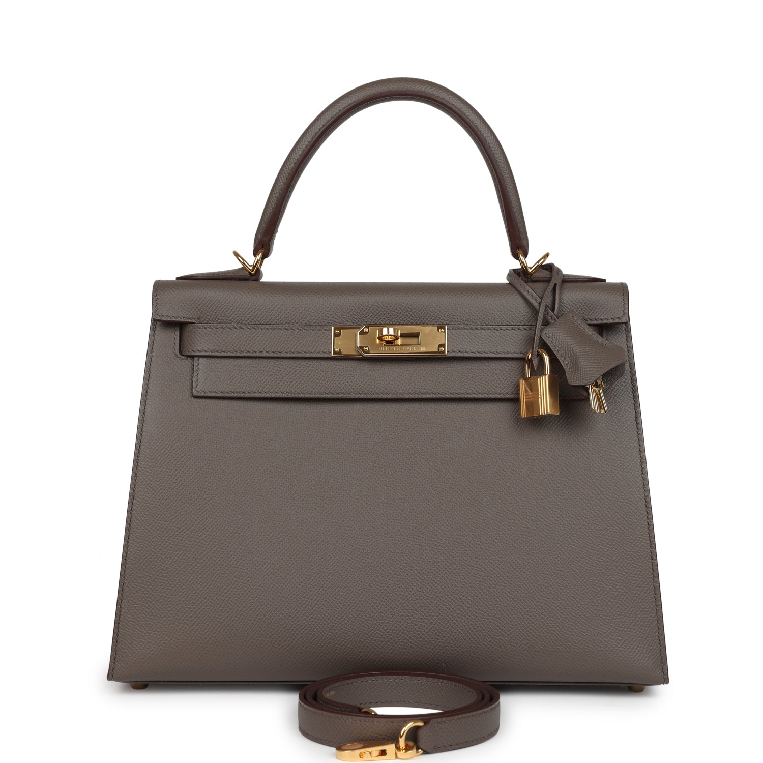Pre-owned Hermes Kelly Sellier 28 Etain Epsom Gold Hardware