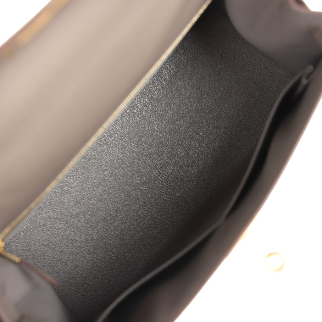 Pre-owned Hermes Kelly Sellier 28 Etain Epsom Gold Hardware