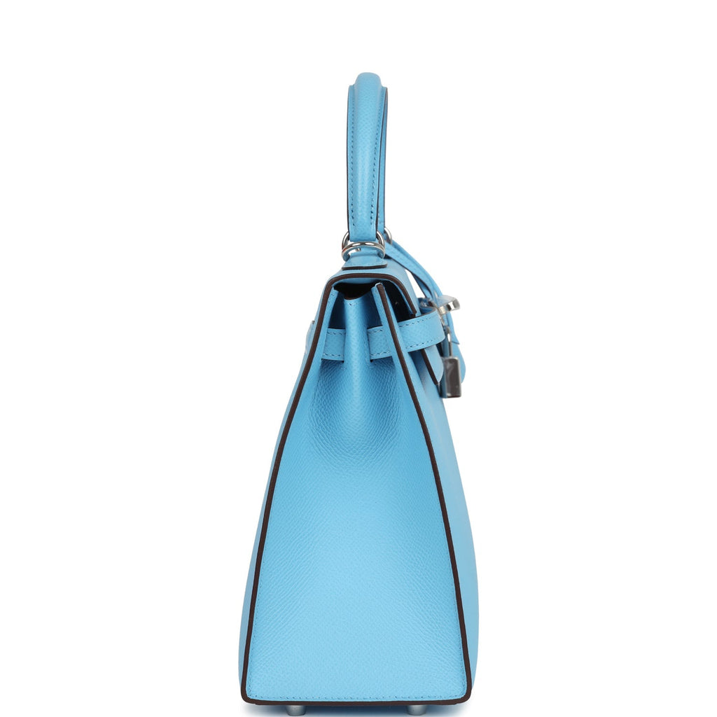 Hermes Special Order (HSS) Kelly Sellier 25 Bleu Celeste Verso Epsom Palladium Hardware
