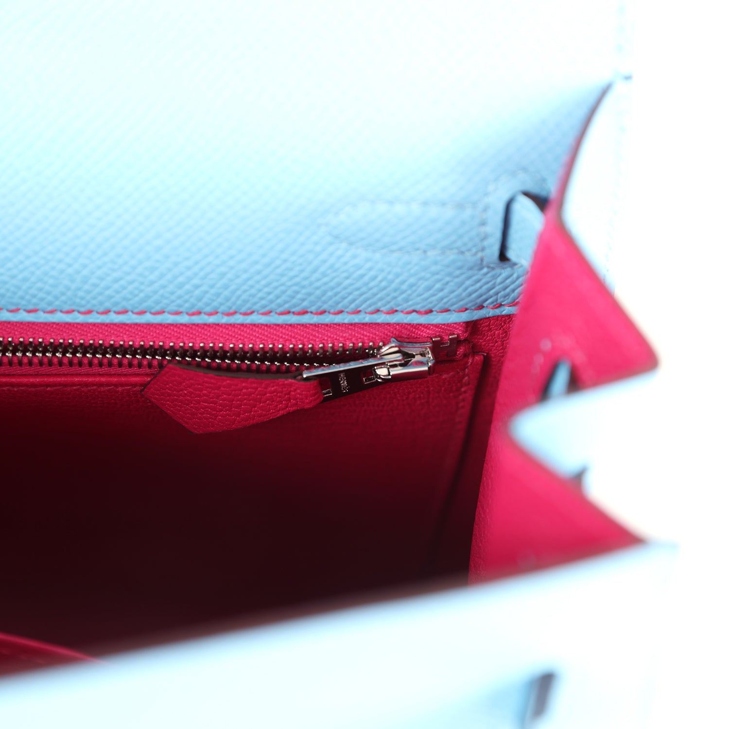Hermes Special Order (HSS) Kelly Sellier 25 Bleu Celeste Verso Epsom Palladium Hardware