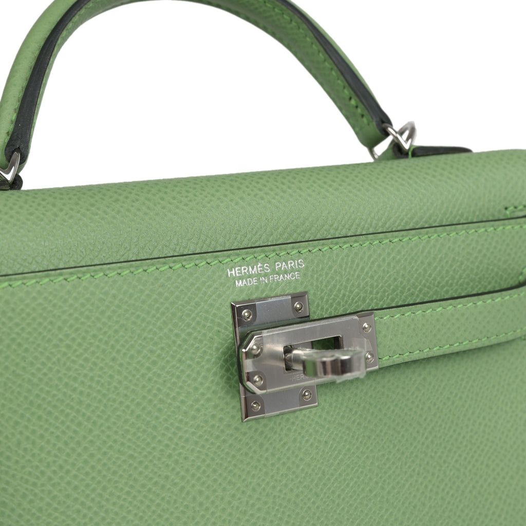 Hermes Kelly Sellier 20 Vert Criquet Epsom Palladium Hardware