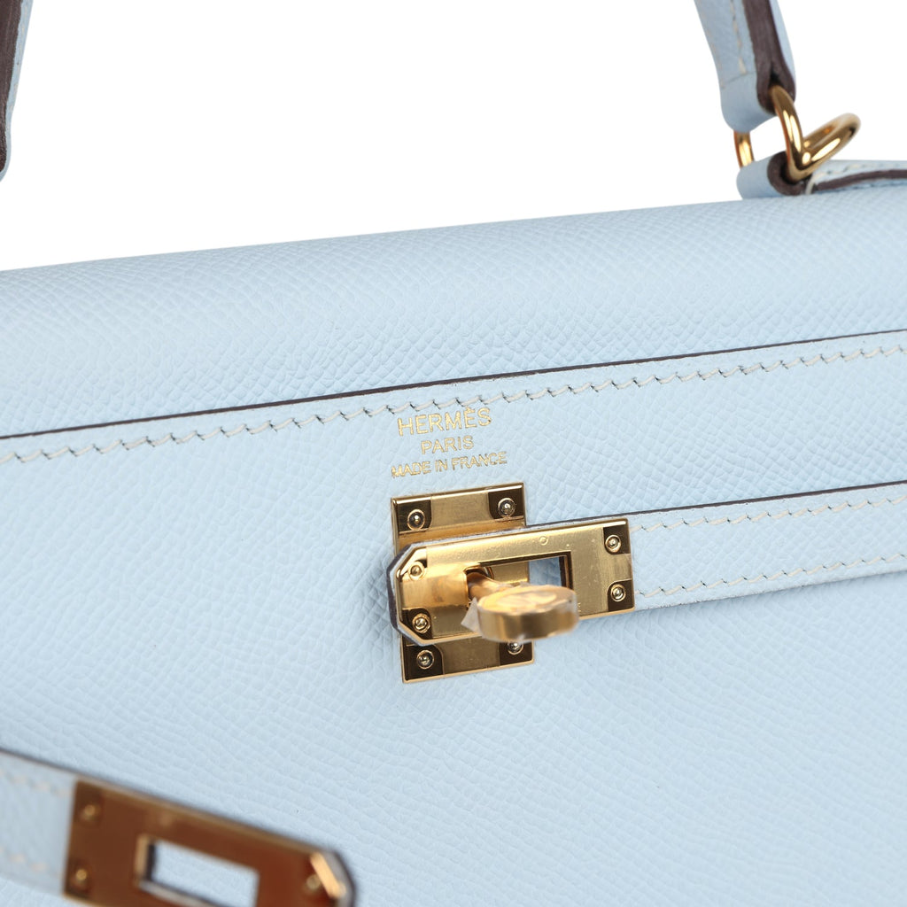 Hermes Kelly Sellier 25 Bleu Brume Epsom Gold Hardware