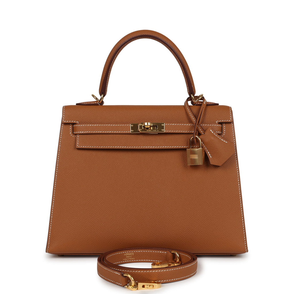 Pre-owned Hermes Kelly Sellier 25 Gold Epsom Gold Hardware