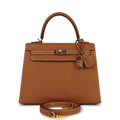 Pre-owned Hermes Kelly Sellier 25 Gold Epsom Gold Hardware