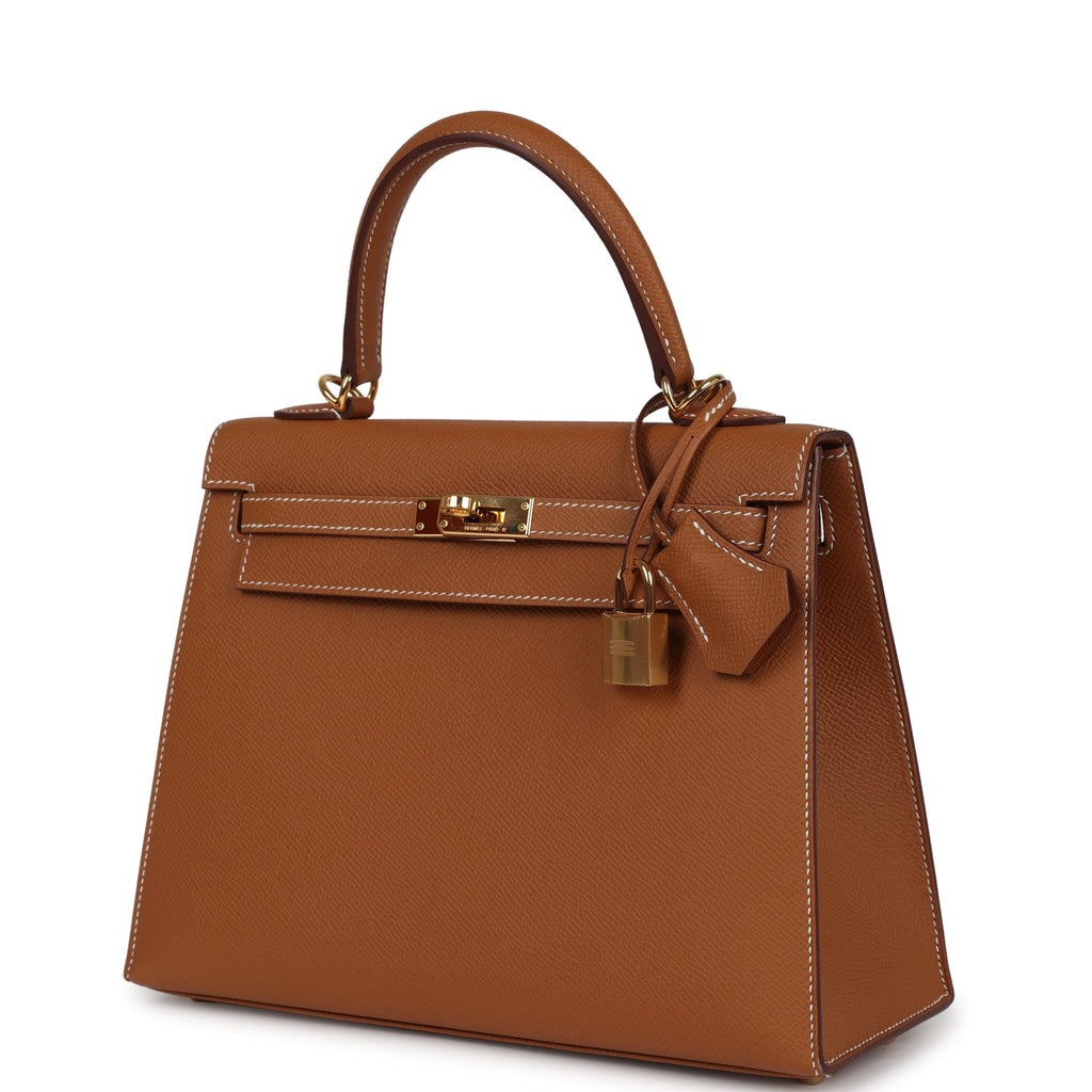 Pre-owned Hermes Kelly Sellier 25 Gold Epsom Gold Hardware