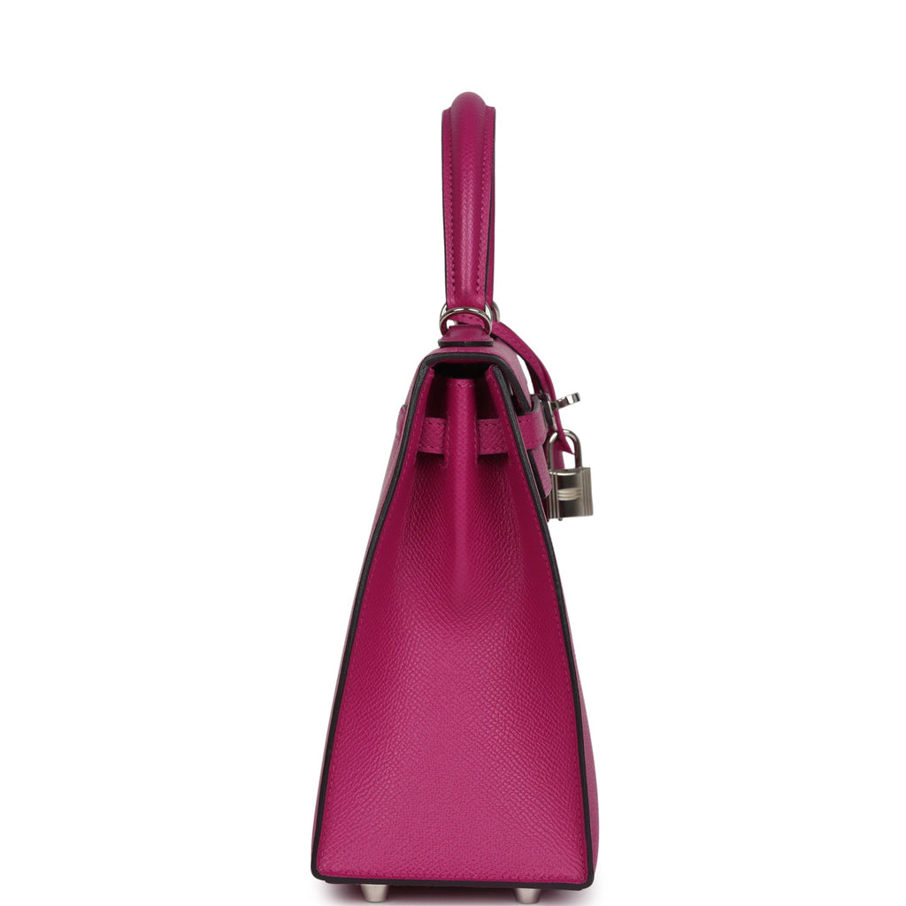 Pre-owned Hermes Kelly Sellier 25 Rose Pourpre Epsom Palladium Hardware