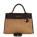 New Hermes Kelly Retourne 35 Ebene Evercalf and Blond Troika Palladium Hardware