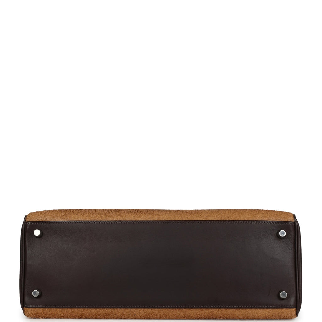 New Hermes Kelly Retourne 35 Ebene Evercalf and Blond Troika Palladium Hardware