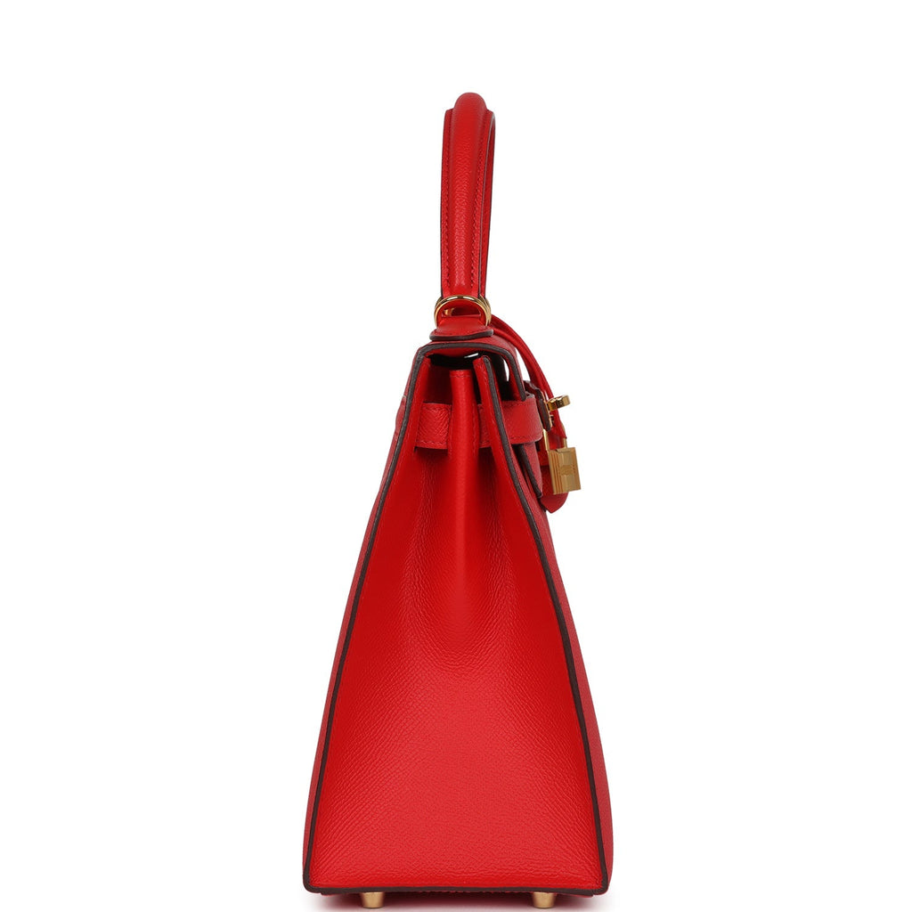 Pre-owned Hermes Kelly Sellier 28 Rouge De Coeur Epsom Gold Hardware
