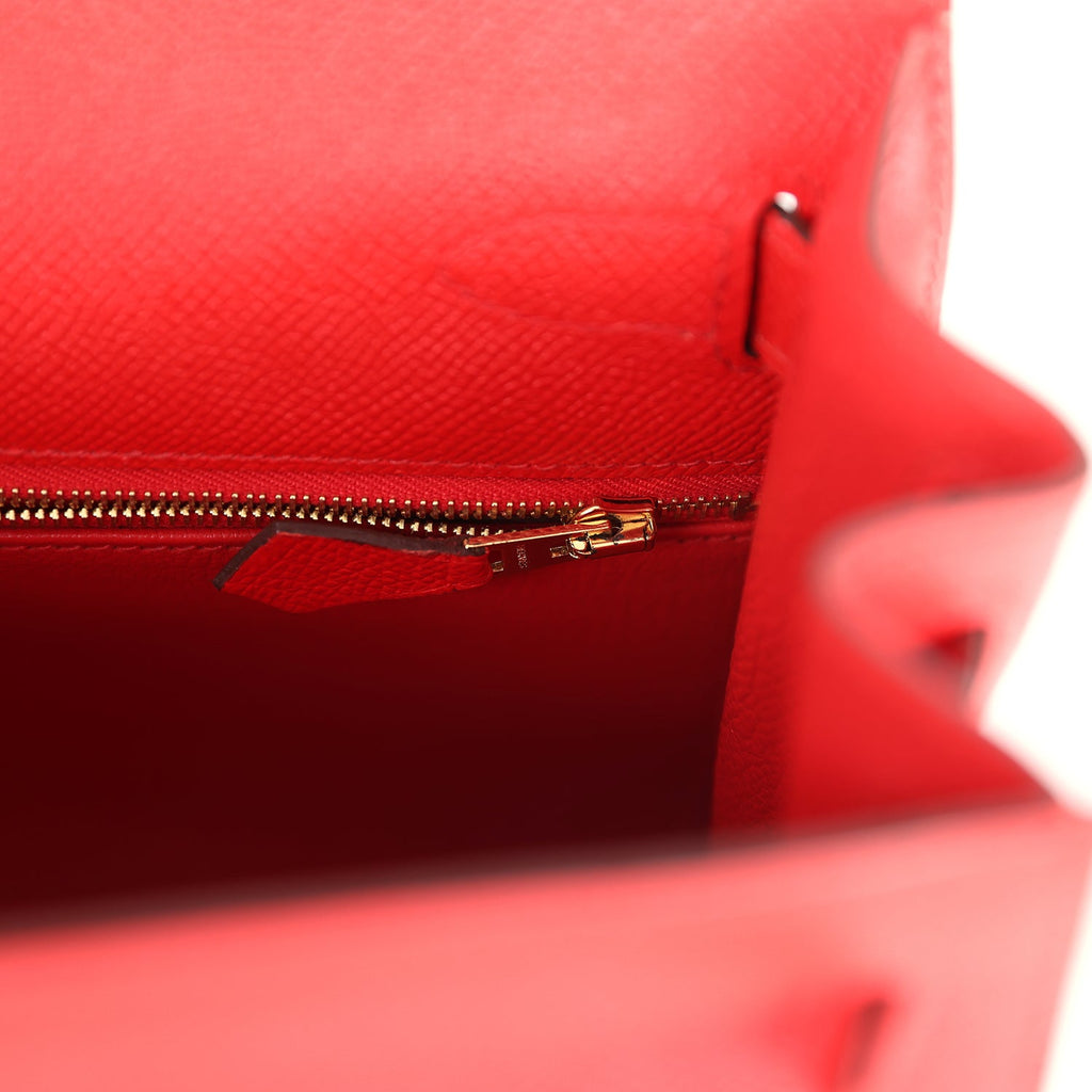 Pre-owned Hermes Kelly Sellier 28 Rouge De Coeur Epsom Gold Hardware