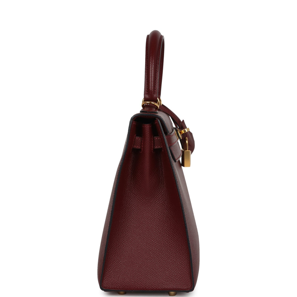Pre-owned Hermes Kelly Sellier 25 Rouge H Epsom Gold Hardware
