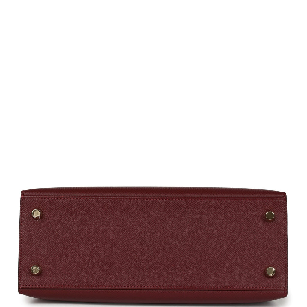 Pre-owned Hermes Kelly Sellier 25 Rouge H Epsom Gold Hardware