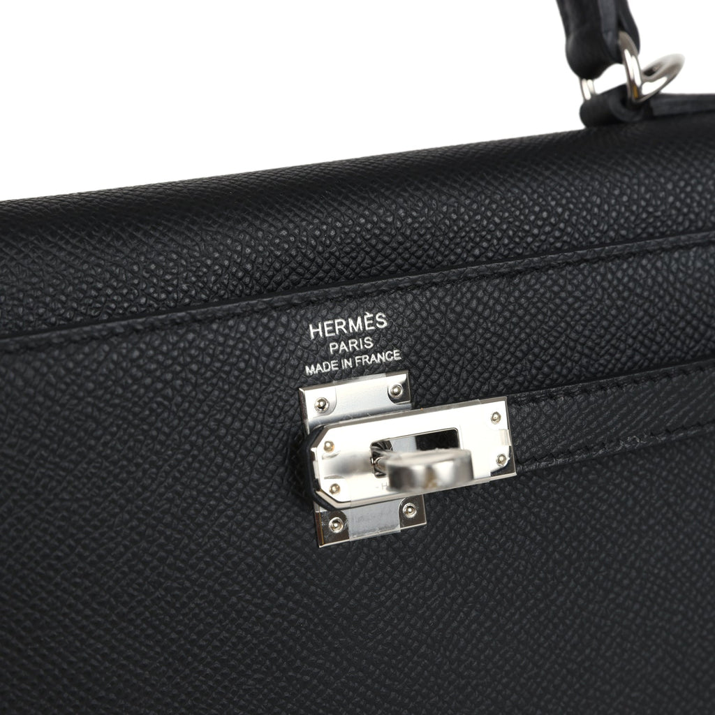 Hermes Kelly Sellier 25 Black Epsom Palladium Hardware
