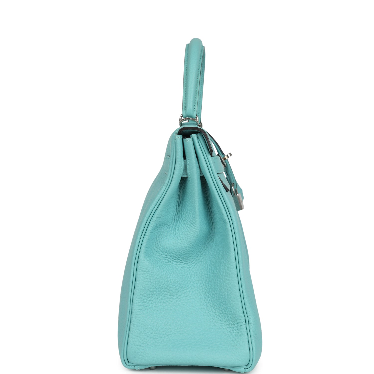 Pre-owned Hermes Kelly Retourne 35 Bleu Atoll Clemence Palladium Hardware