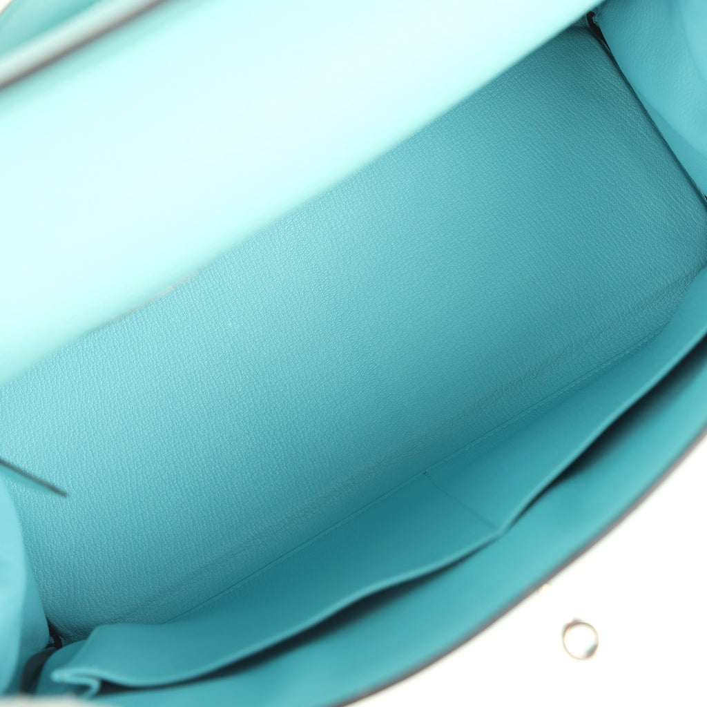 Pre-owned Hermes Kelly Retourne 35 Bleu Atoll Clemence Palladium Hardware