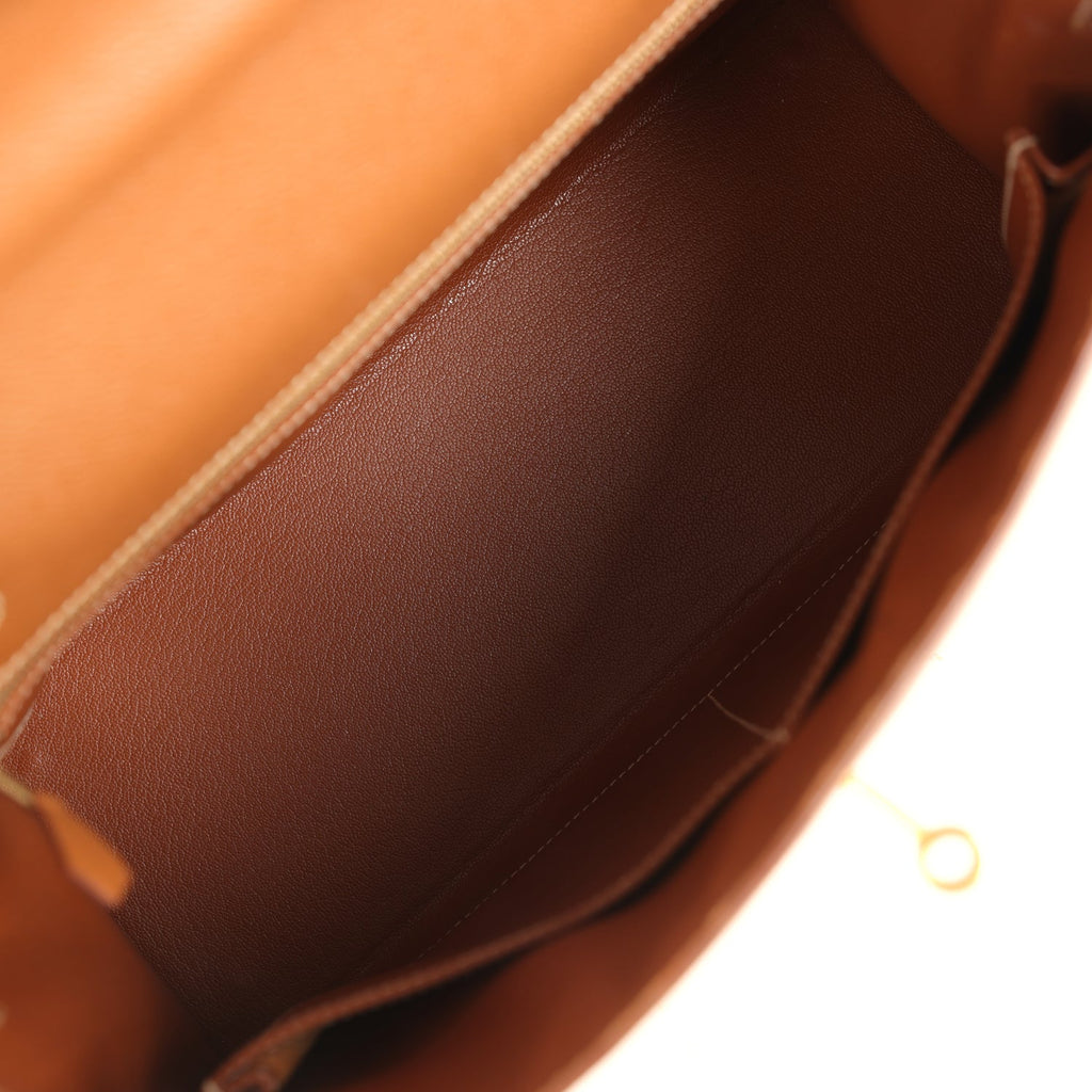 New Hermes Kelly Sellier 32 Gold Courchevel and Ecru-Beige Toile H Canvas Gold Hardware
