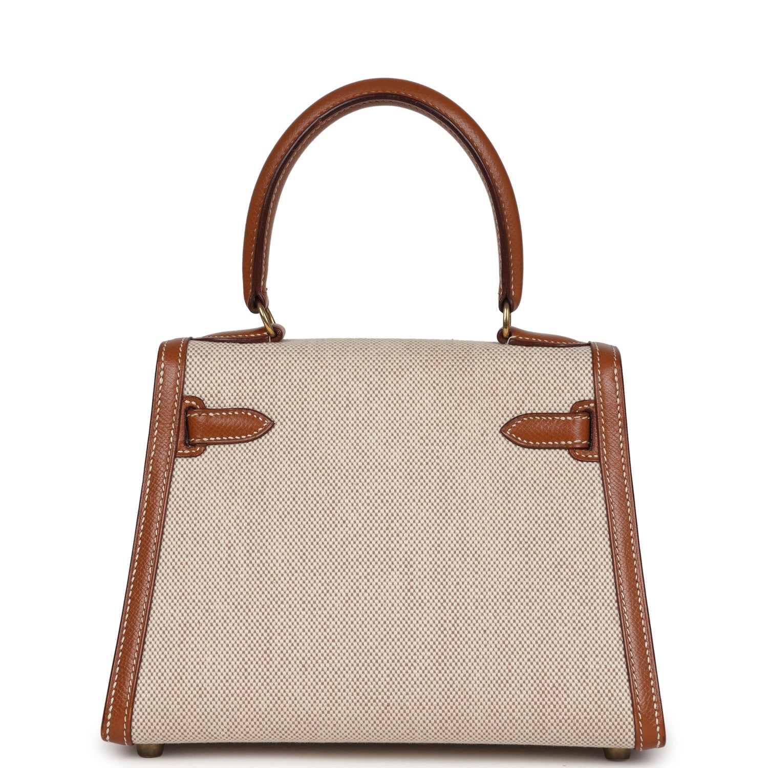 Vintage Hermes Kelly Sellier 20 Gold Courchevel and Ecru-Beige Toile H Canvas Gold Hardware