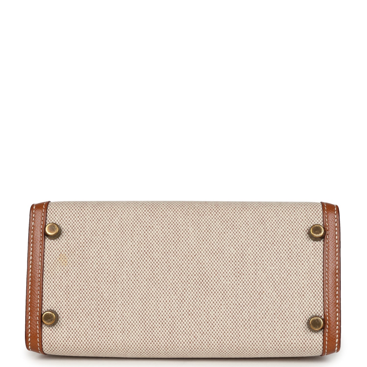 Vintage Hermes Kelly Sellier 20 Gold Courchevel and Ecru-Beige Toile H Canvas Gold Hardware