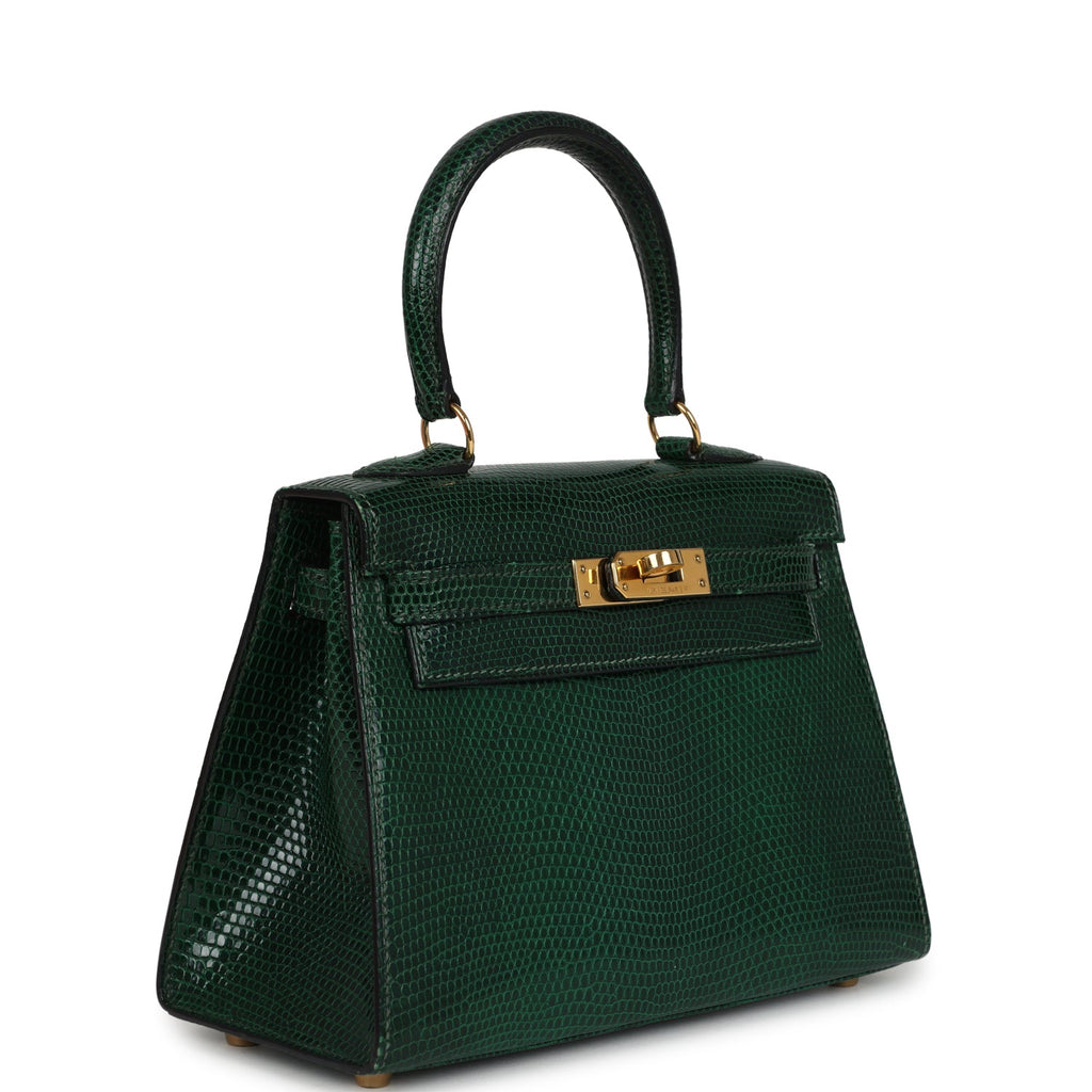 New Hermes Kelly Sellier 20 Vert Fonce Varanus Salvator Lizard Gold Hardware
