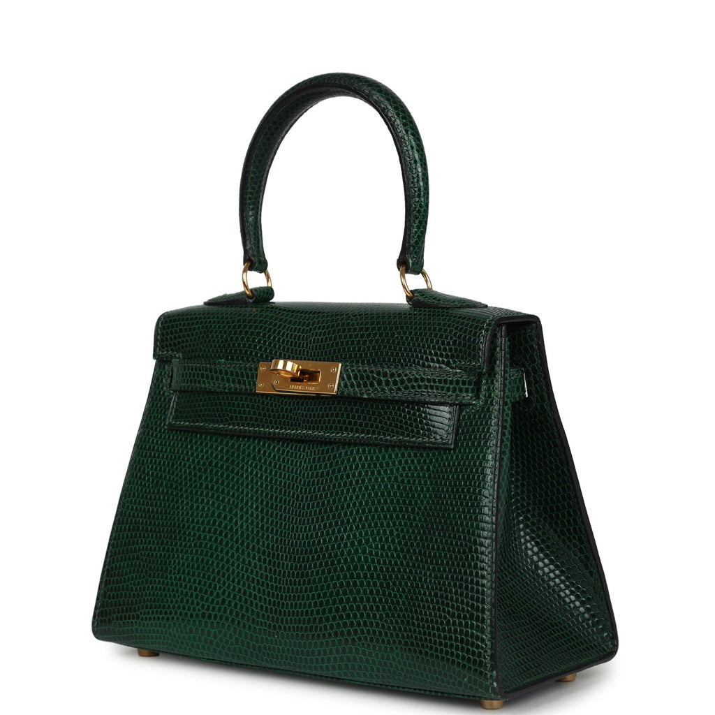 New Hermes Kelly Sellier 20 Vert Fonce Varanus Salvator Lizard Gold Hardware