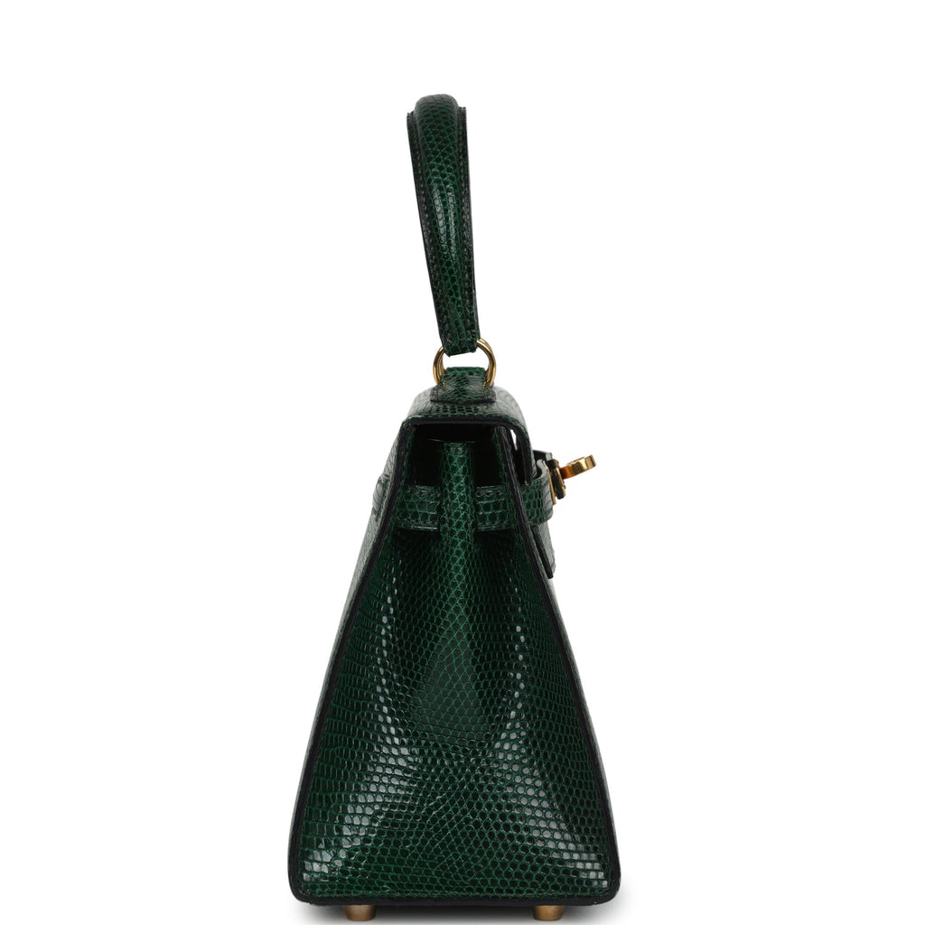 New Hermes Kelly Sellier 20 Vert Fonce Varanus Salvator Lizard Gold Hardware