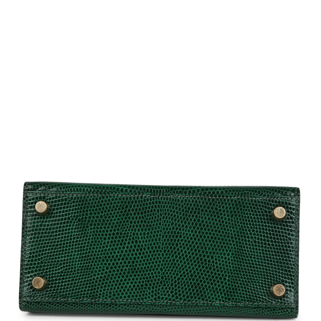 New Hermes Kelly Sellier 20 Vert Fonce Varanus Salvator Lizard Gold Hardware