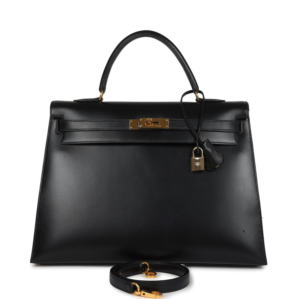 New Hermes Kelly Sellier 35 Black Box Gold Hardware