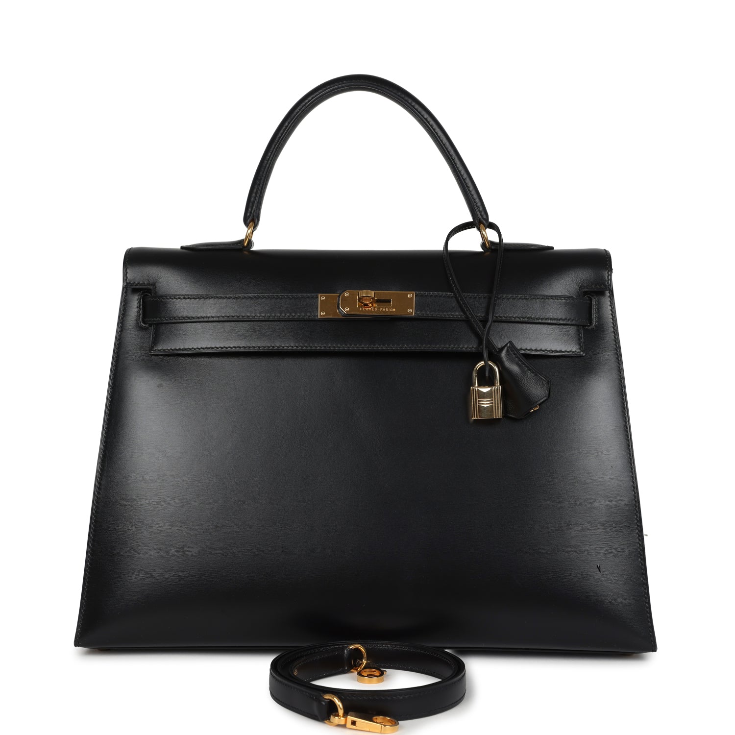 New Hermes Kelly Sellier 35 Black Box Gold Hardware