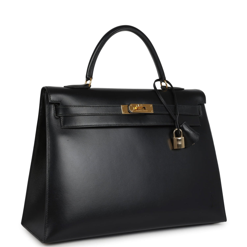 New Hermes Kelly Sellier 35 Black Box Gold Hardware