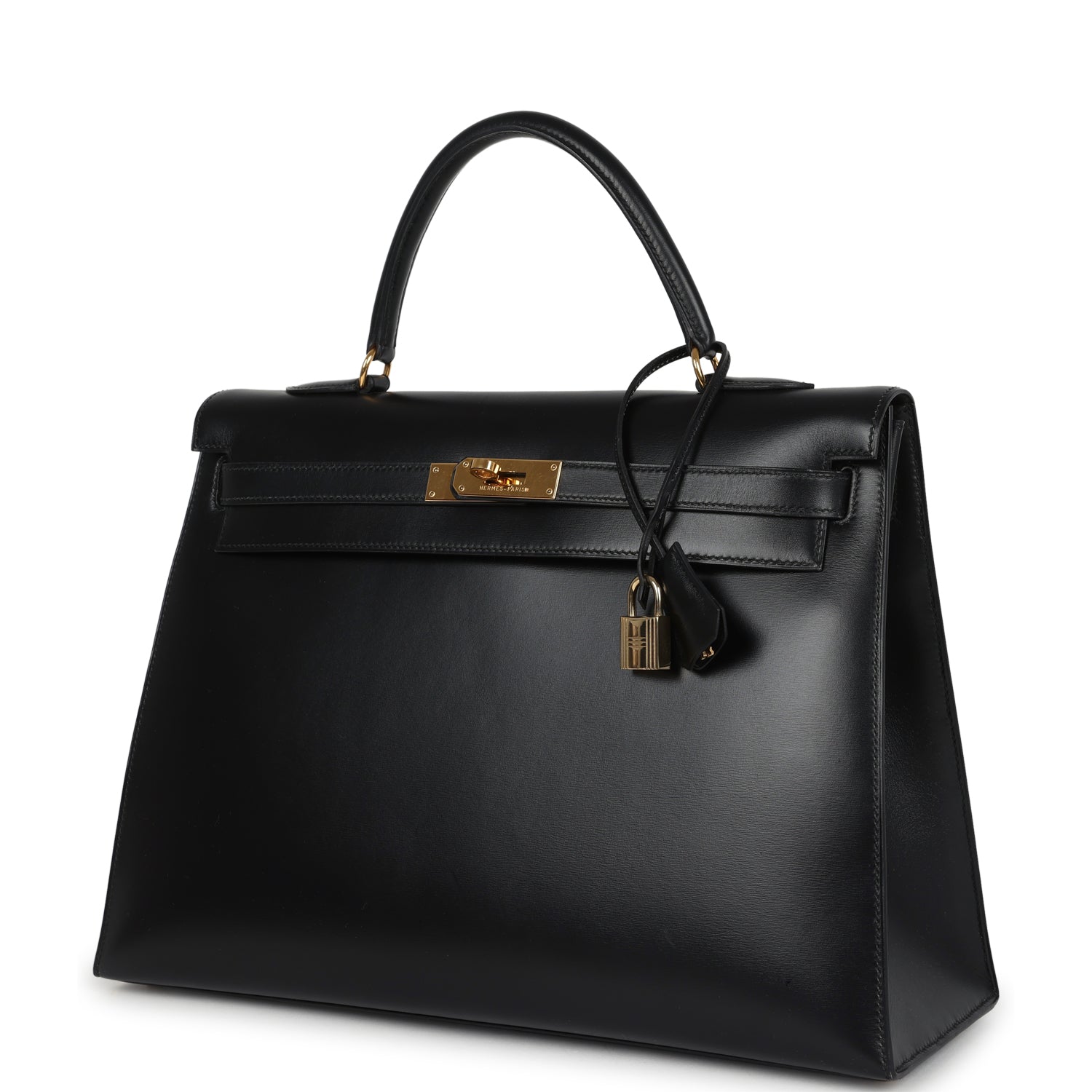 New Hermes Kelly Sellier 35 Black Box Gold Hardware