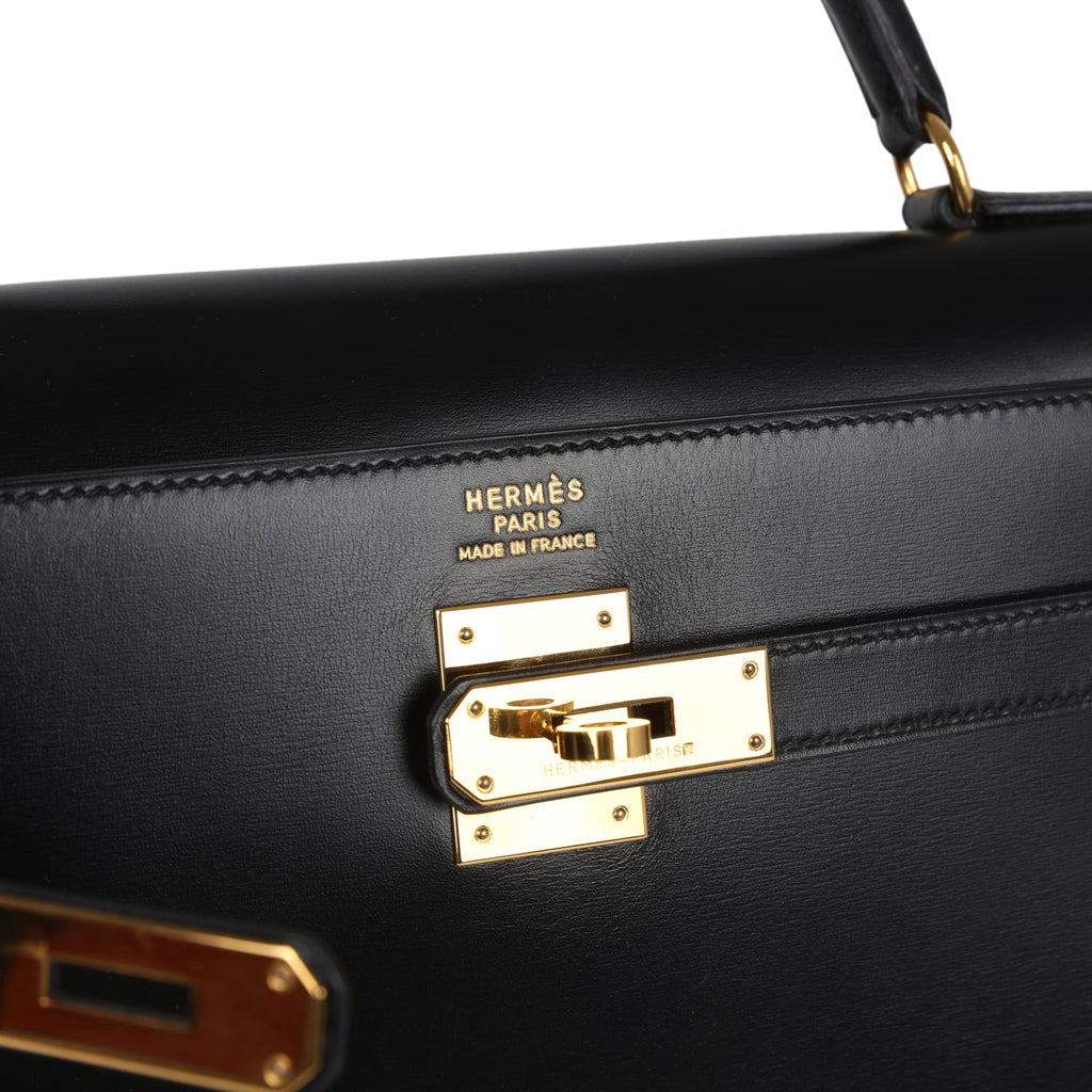 New Hermes Kelly Sellier 35 Black Box Gold Hardware