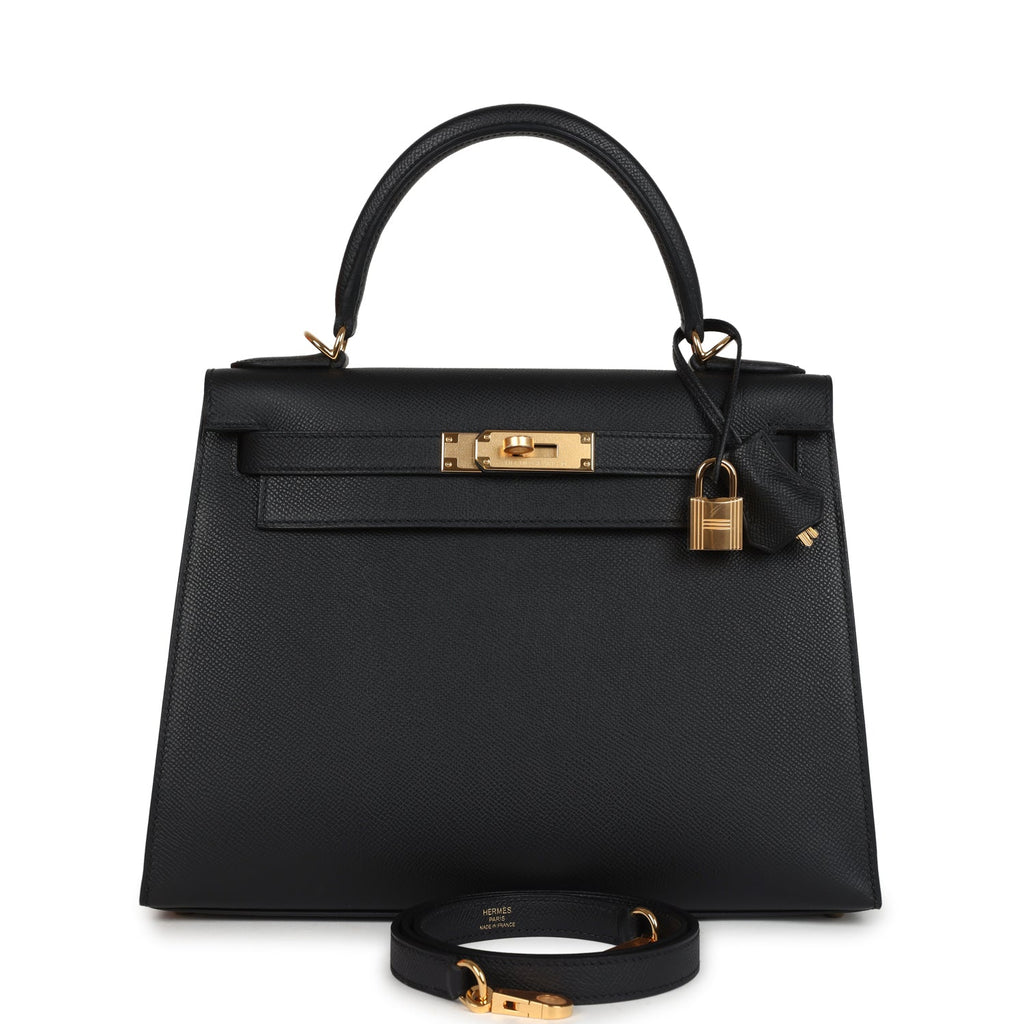 Hermes Kelly Sellier 28 Black Epsom Gold Hardware
