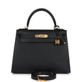 Hermes Kelly Sellier 28 Black Epsom Gold Hardware