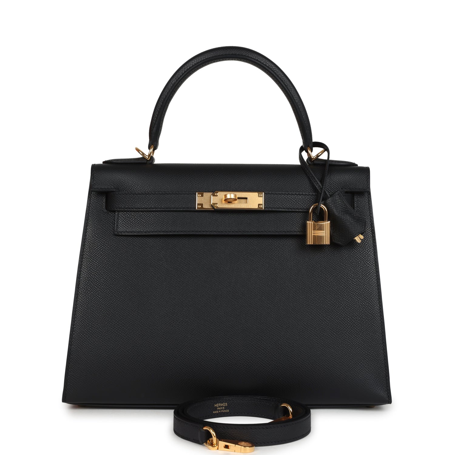 Hermes Kelly Sellier 28 Black Epsom Gold Hardware