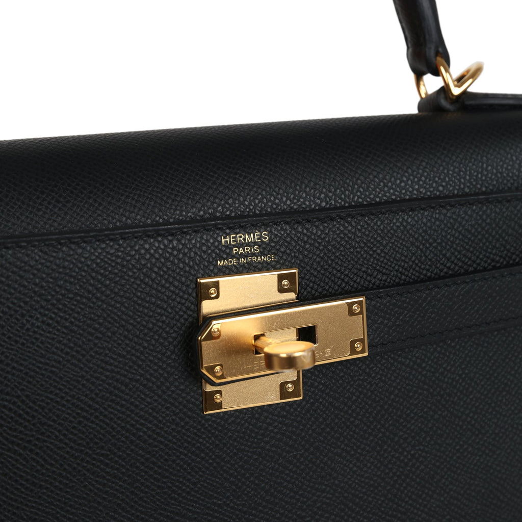 Hermes Kelly Sellier 28 Black Epsom Gold Hardware