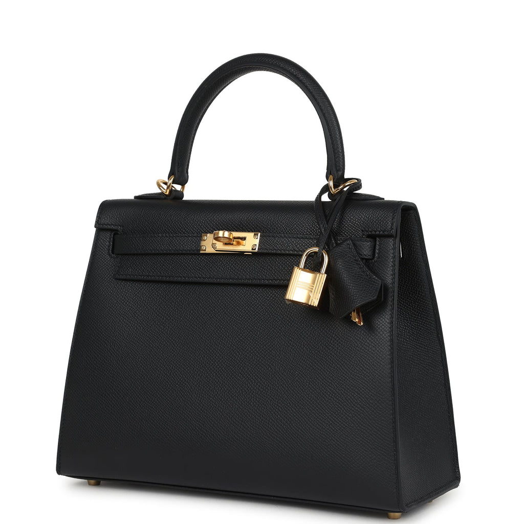 Hermes Kelly Sellier 25 Black Epsom Gold Hardware