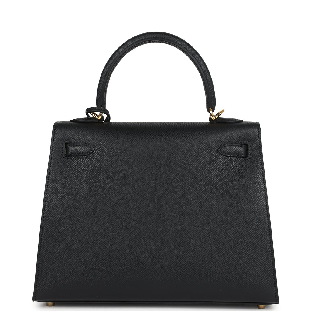 Hermes Kelly Sellier 25 Black Epsom Gold Hardware
