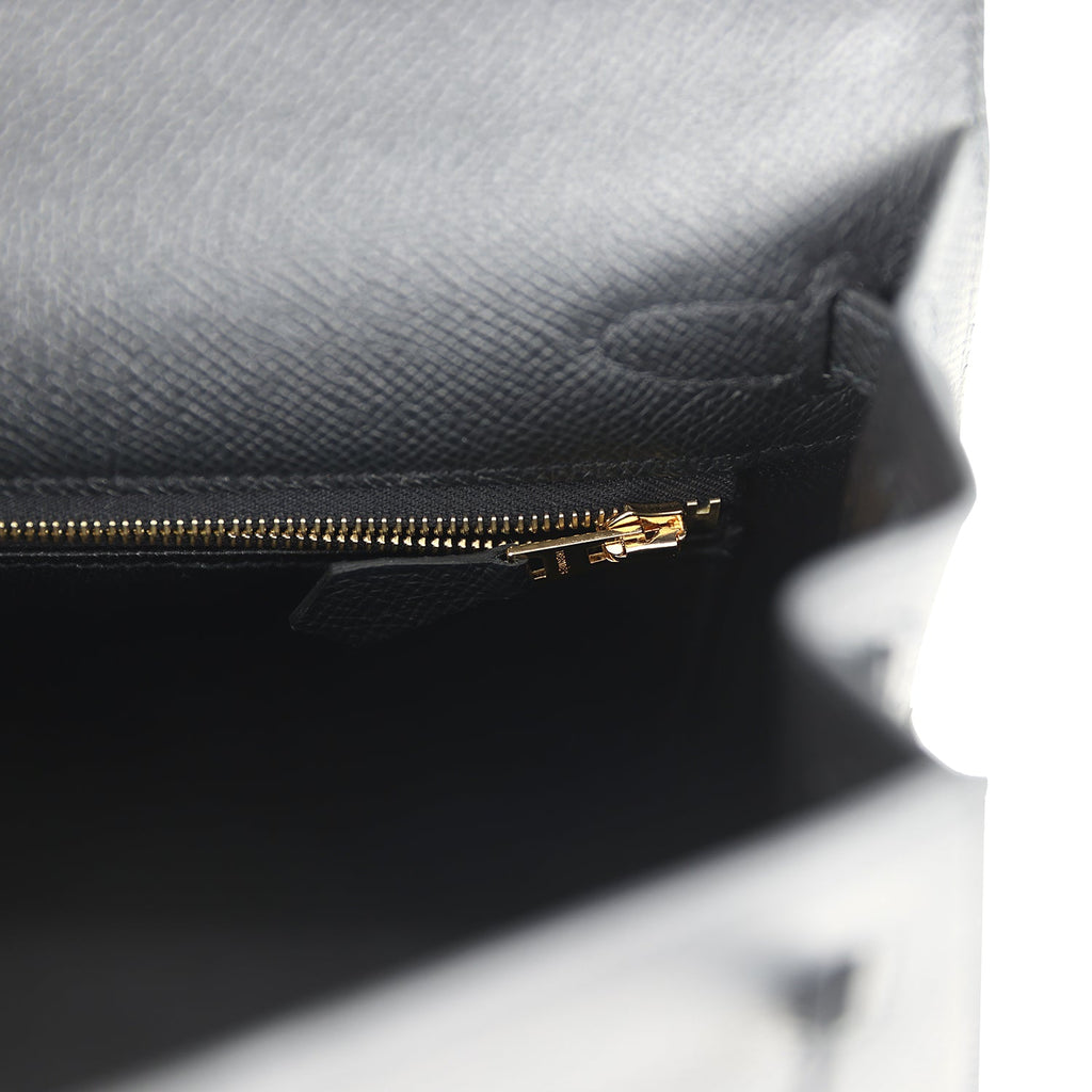 Hermes Kelly Sellier 25 Black Epsom Gold Hardware