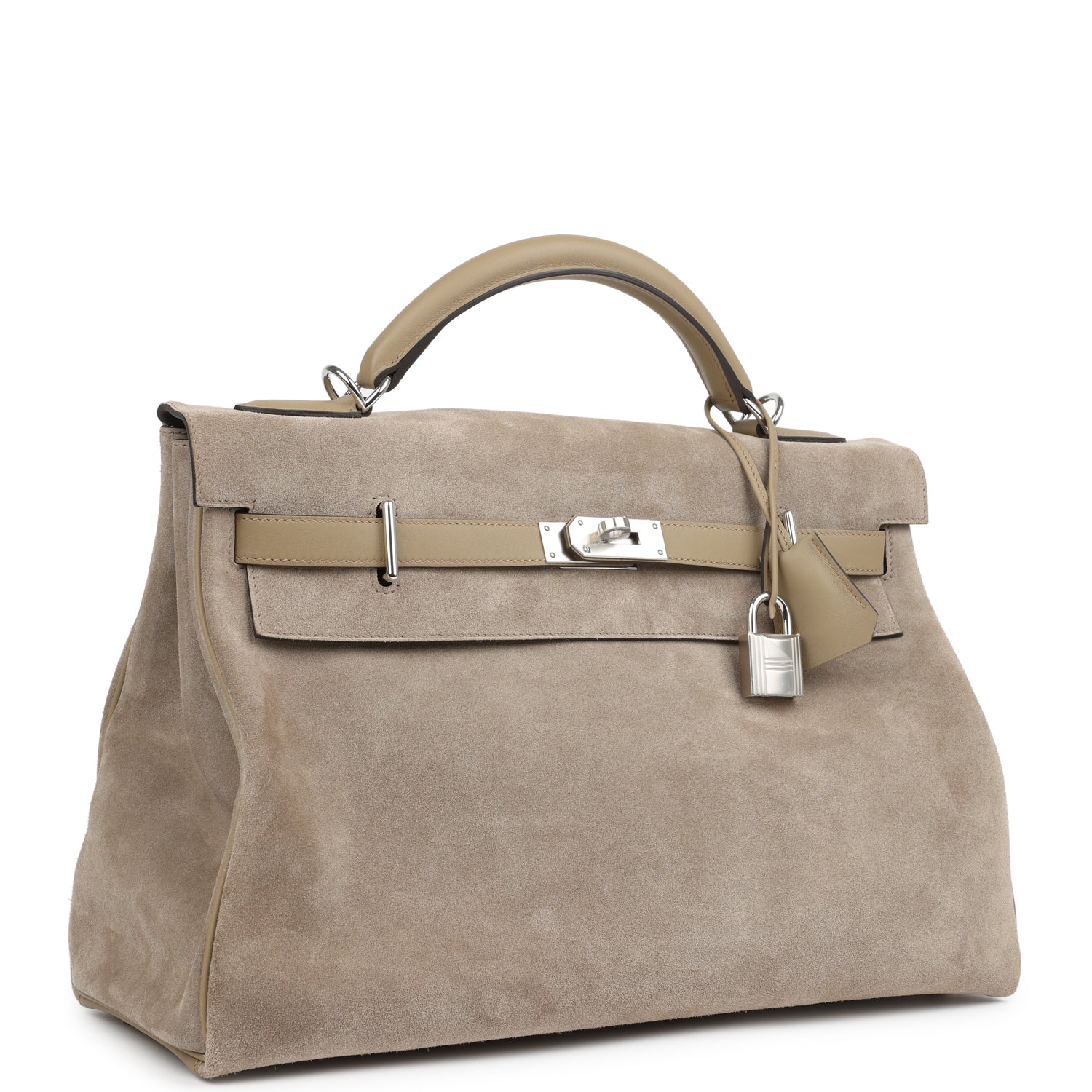 Hermes Kelly 42 Maxi Gris Caillou Grizzly and Beige Marfa Swift Palladium Hardware