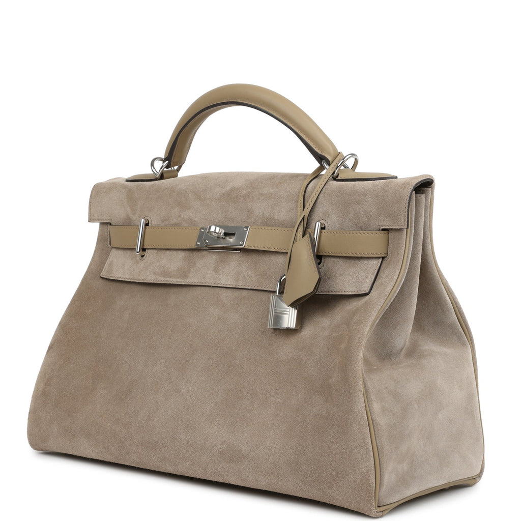 Hermes Kelly 42 Maxi Gris Caillou Grizzly and Beige Marfa Swift Palladium Hardware