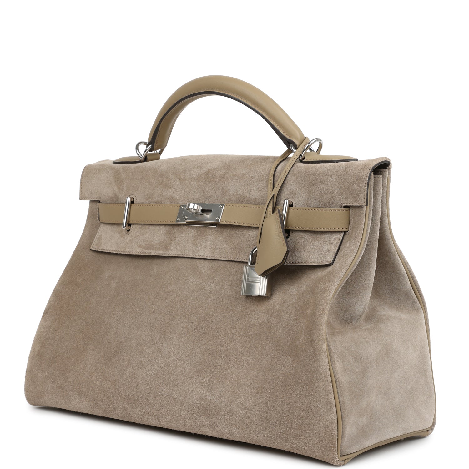 Hermes Kelly 42 Maxi Gris Caillou Grizzly and Beige Marfa Swift Palladium Hardware