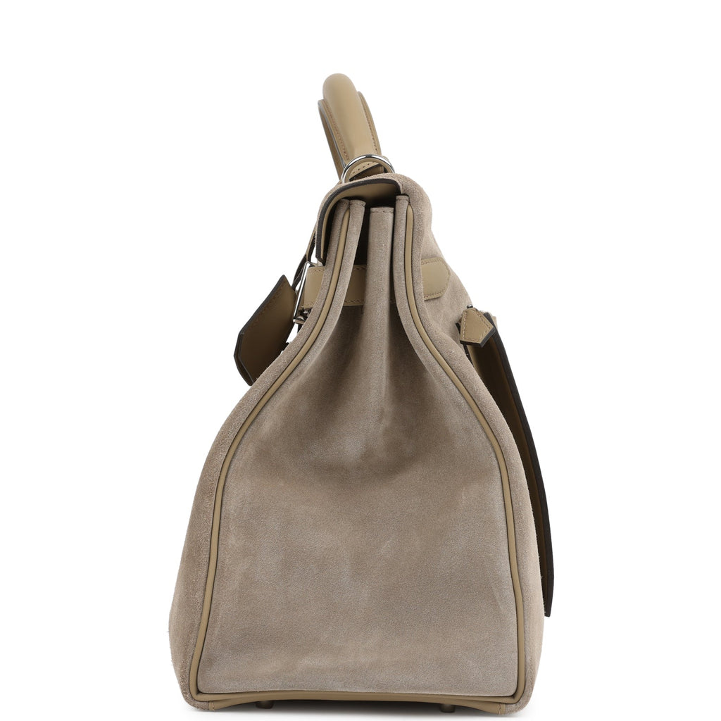 Hermes Kelly 42 Maxi Gris Caillou Grizzly and Beige Marfa Swift Palladium Hardware